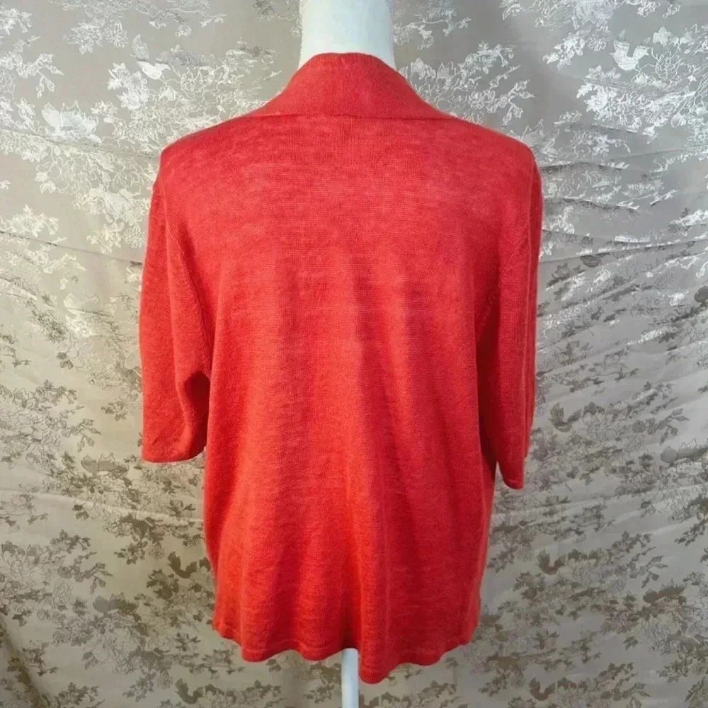 Eileen Fisher Coral Short Sleeve Linen Cardigan Open Front Size L - Picture 3 of 7